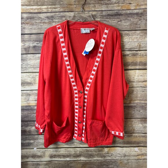 Maggie Lawrence Sweaters - Maggie‎ Lawrence Sport 22 24W Cardigan Pink White Trim Deep V Neck NWT